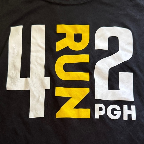 Black Graphic T-Shirt with Yellow and White Print - Picture 2 of 3